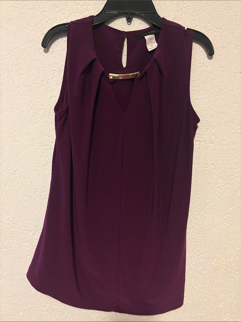 Sleeveless V-Neck Blouse with Gold Accent in Plum